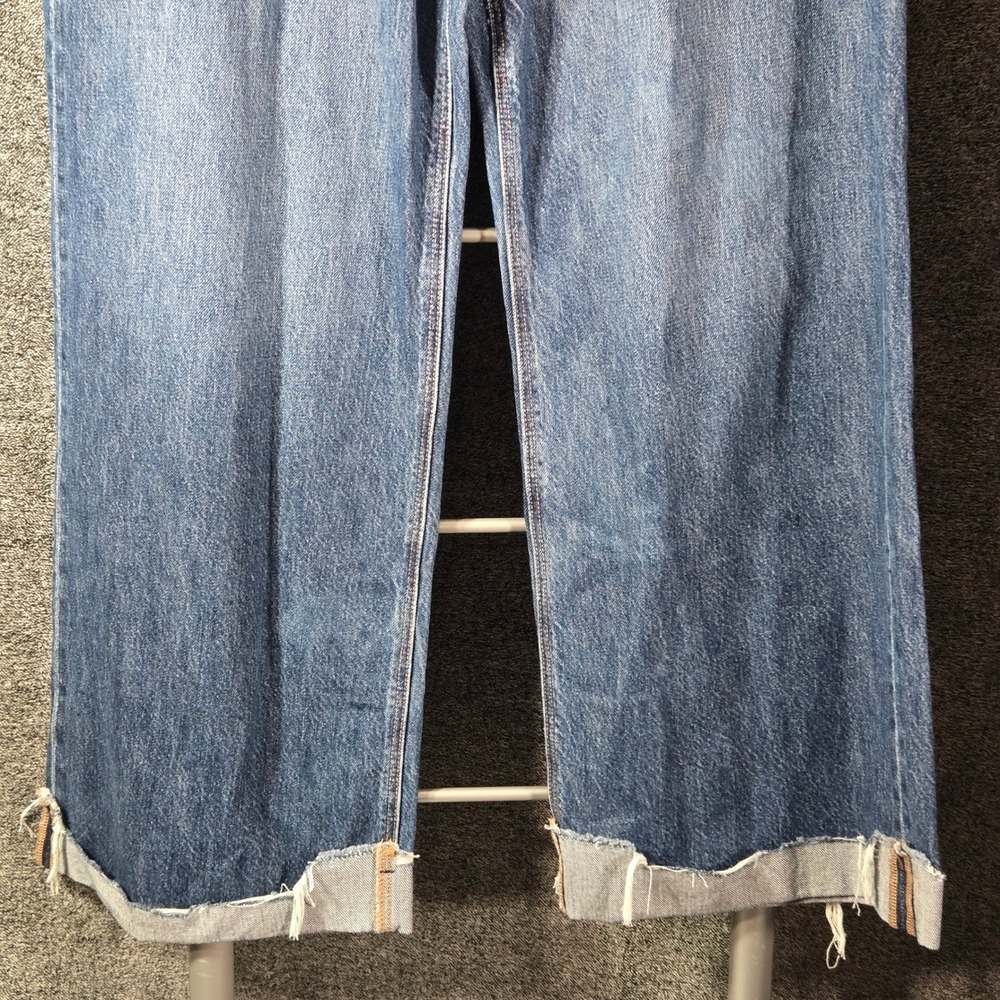 American Eagle Super High-Rise Baggy Wide Leg Jeans Blue 16 Long NEW Distressed - Picture 3 of 9